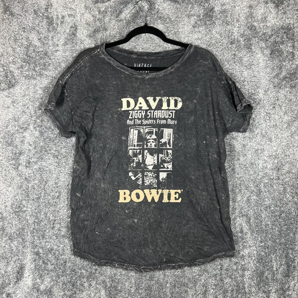 Vintage Canvas Shirt Womens Medium Black David Bowie Ziggy Stardust Graphic Tee